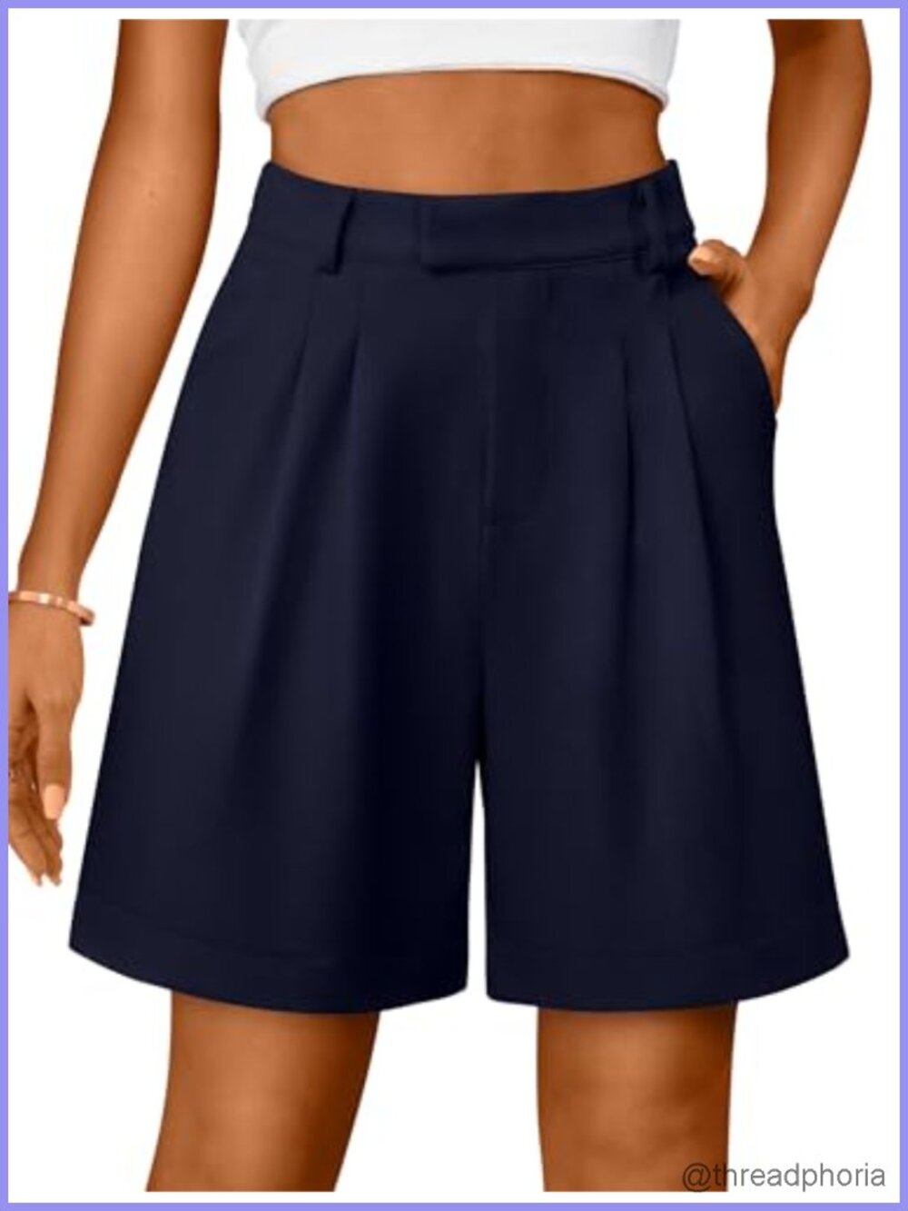 High Waisted Bermuda Shorts Tailored Pleated 7 Inch Inseam